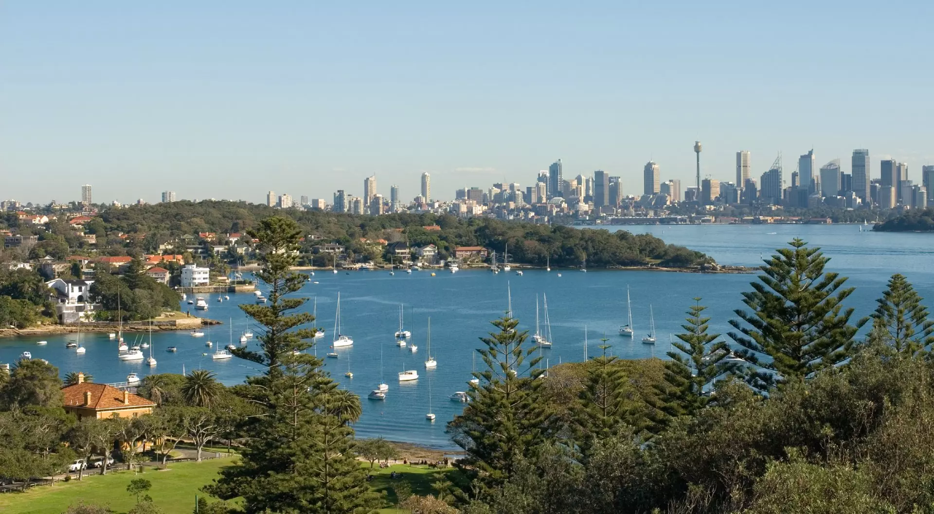 View of Sydney Skyline from Watsons Bay at Sunset, New South Wales, Australia