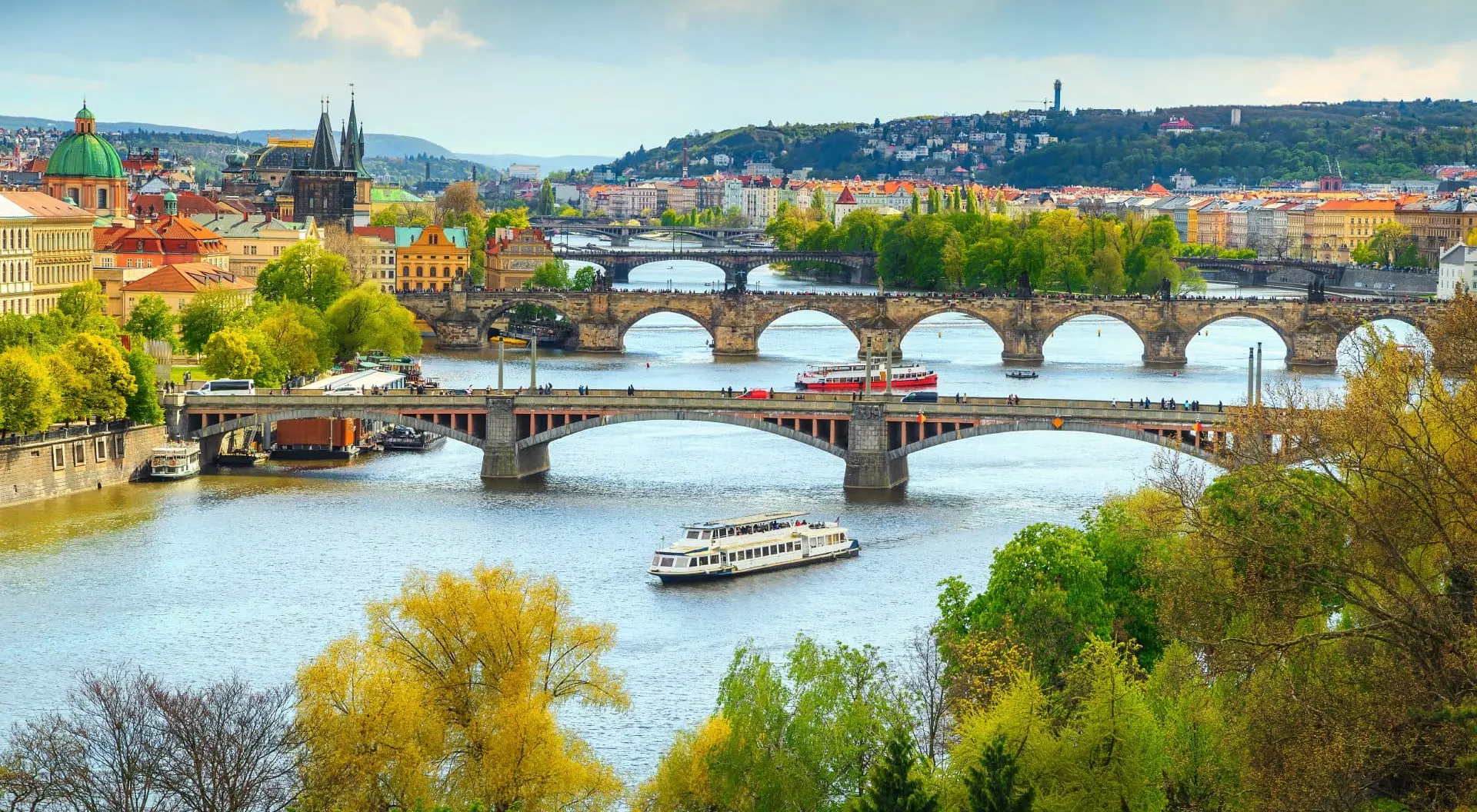 Vltava River and old city centre, Prague, Czech Republic