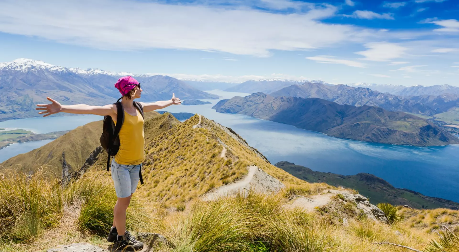 New Zealand Young Woman Hiking in New Zealand