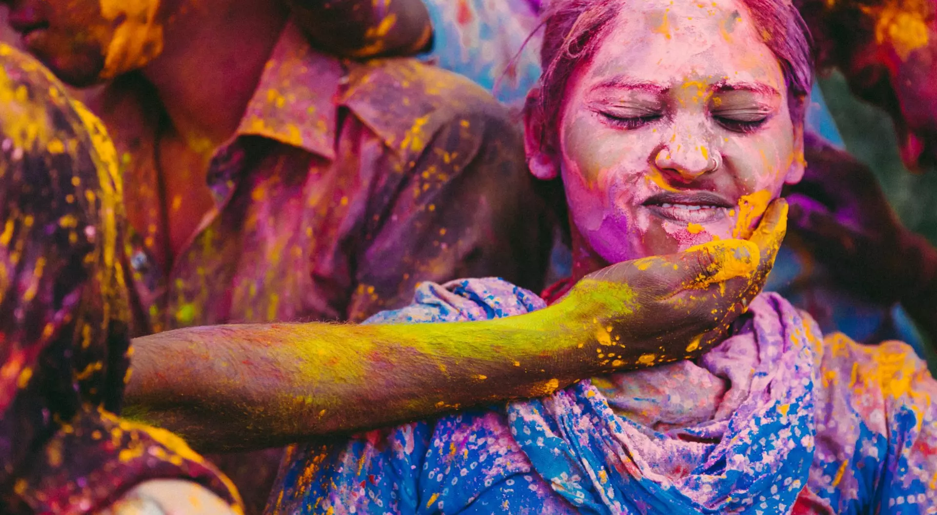 Young people celebrating Holi Day in Rajasthan, India.