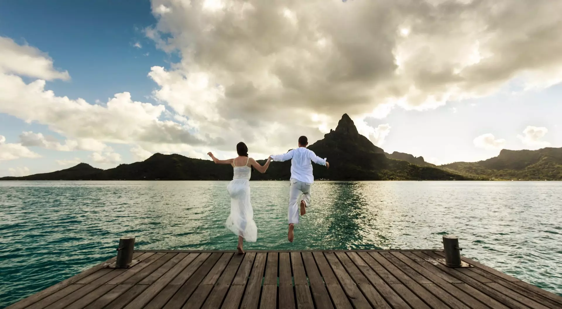 Bora Bora, French Polynesia Young Couple Celebrating a Polynesian Wedding in Bora Bora