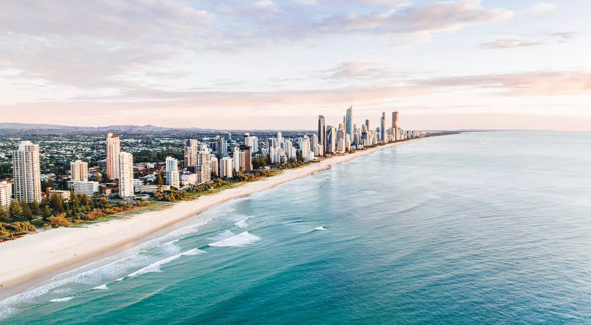 Gold Coast, Australia The coastline of Gold Coast in Australia with skyscrapers and beaches.