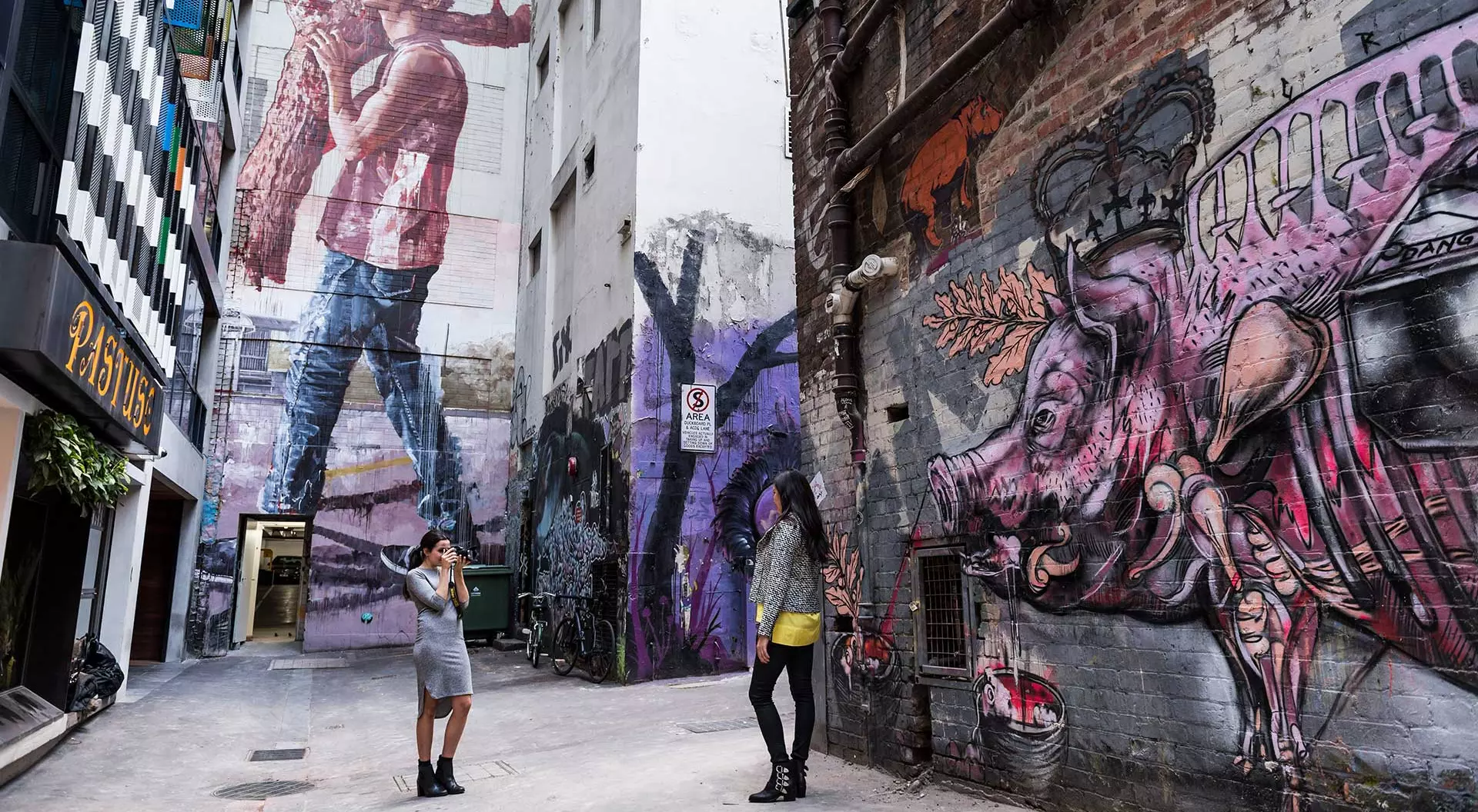 Melbourne, Australia alley with graffiti artwork covering walls