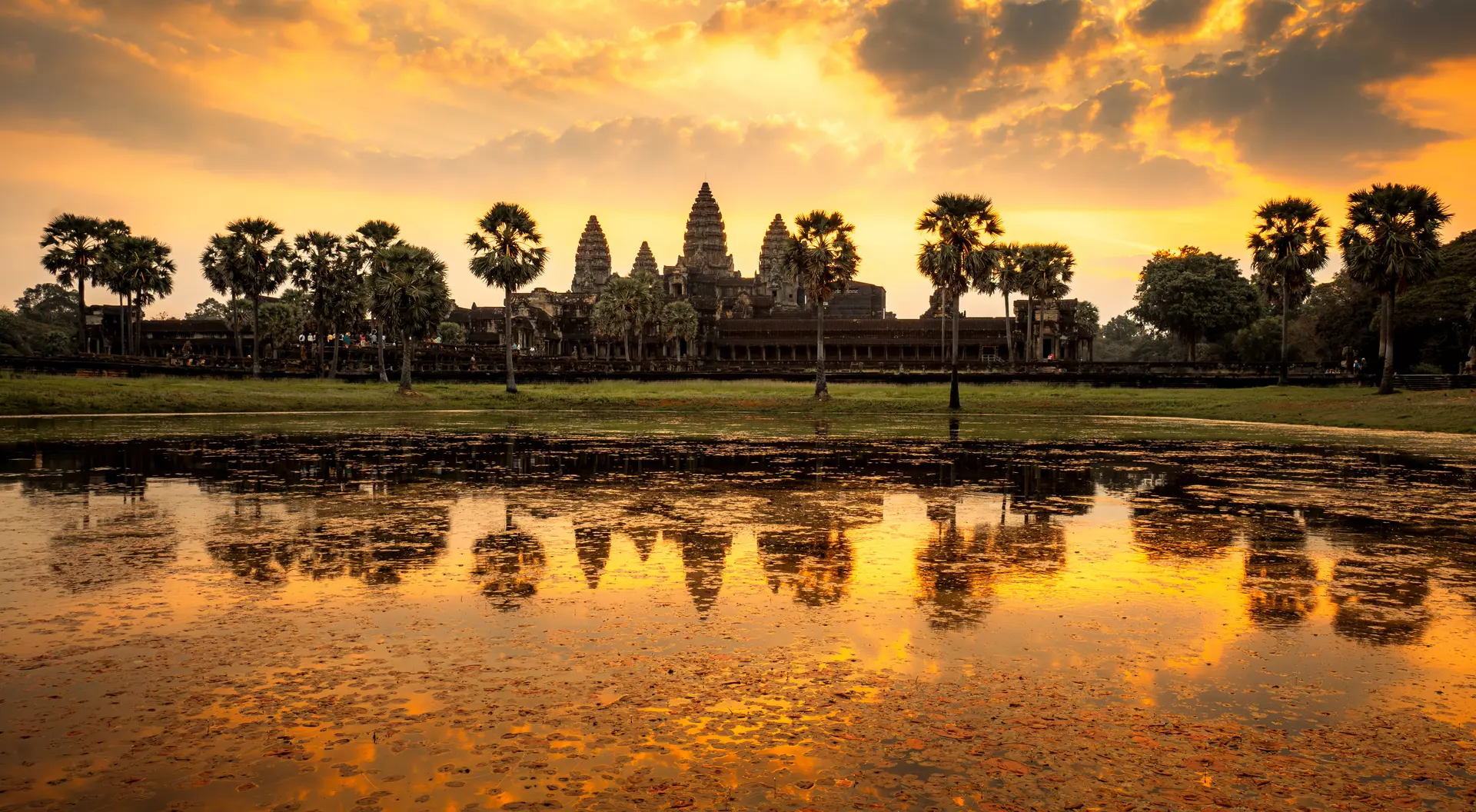 Sunrise over the temple of Angkor Wat in Cambodia.