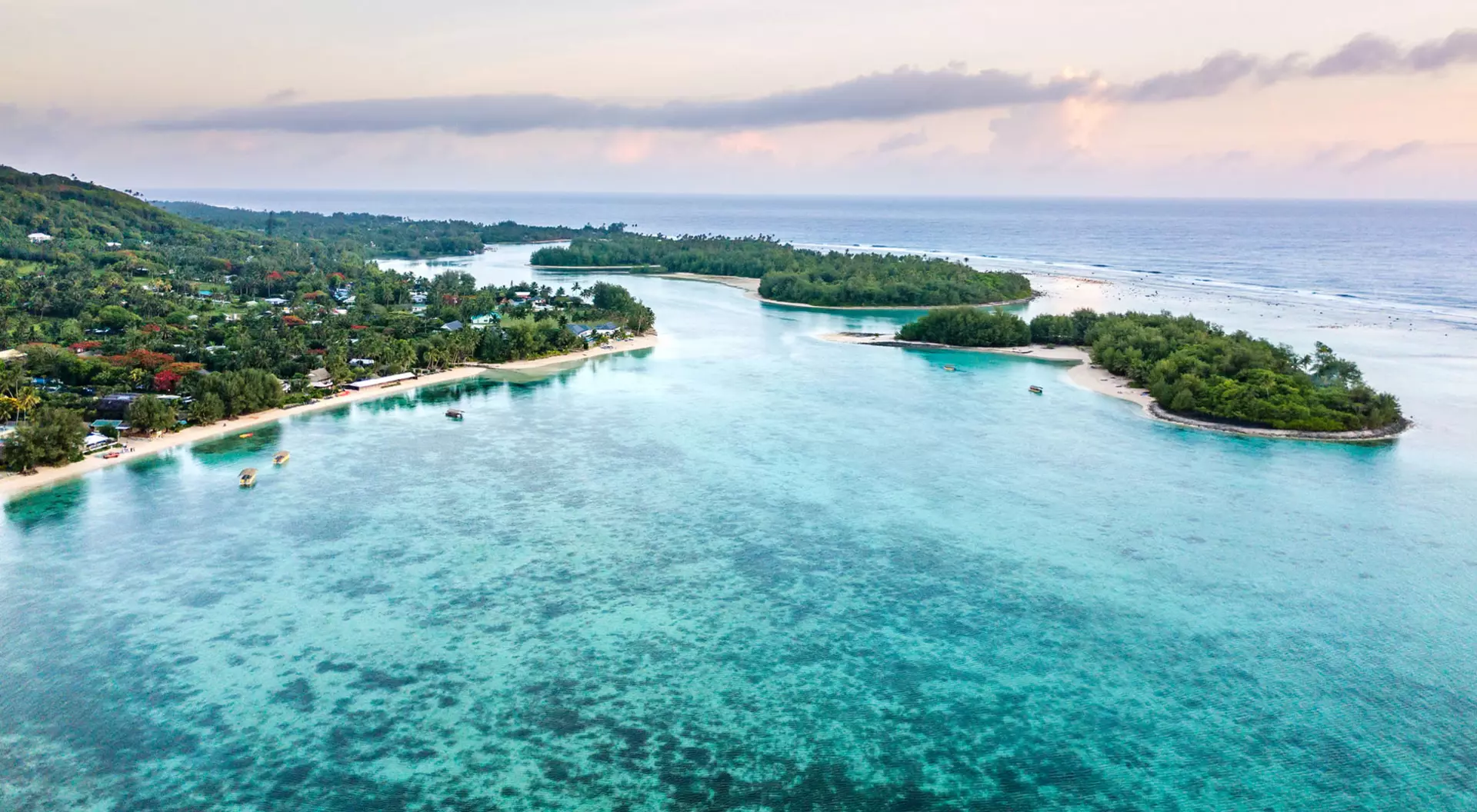 Muri Lagoon, Rarotonga, Cook Islands An aerial view of Muri Lagoon on Rarotonga in the Cook Islands