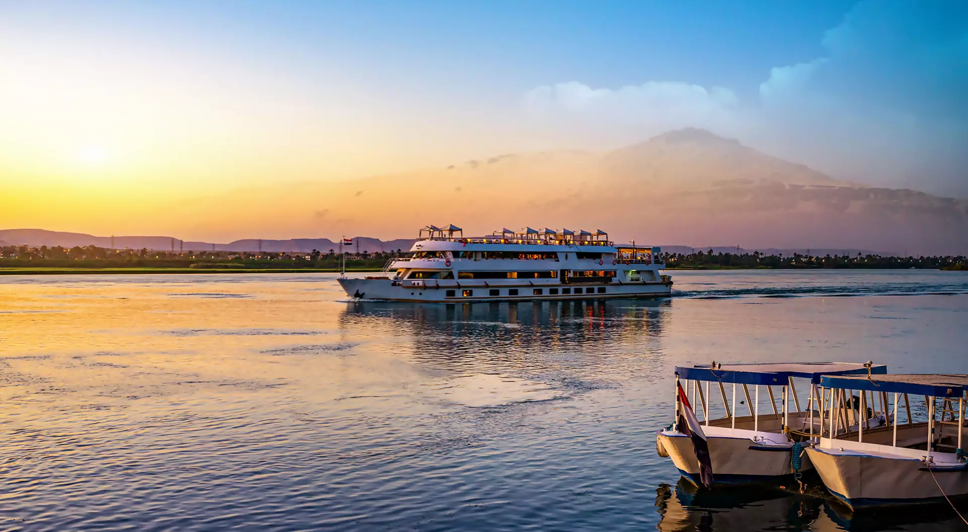 Nile River, Egypt A cruise vessel on the Nile River in Egypt just after dawn.