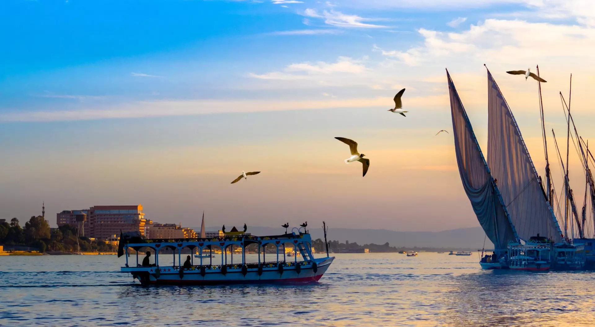 Nile River, Egypt nile river cruise vessel at sunset