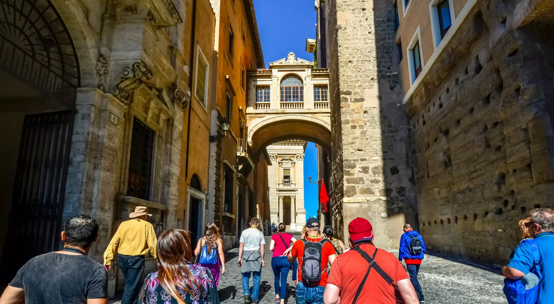 a group of travellers on a european city street