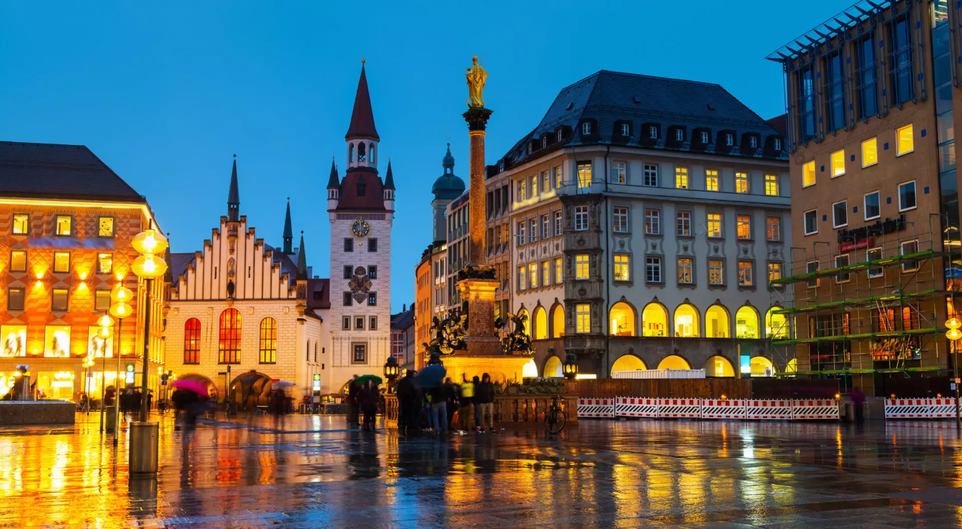 Marienplatz, Munich, Germany germany city square at night after a rain