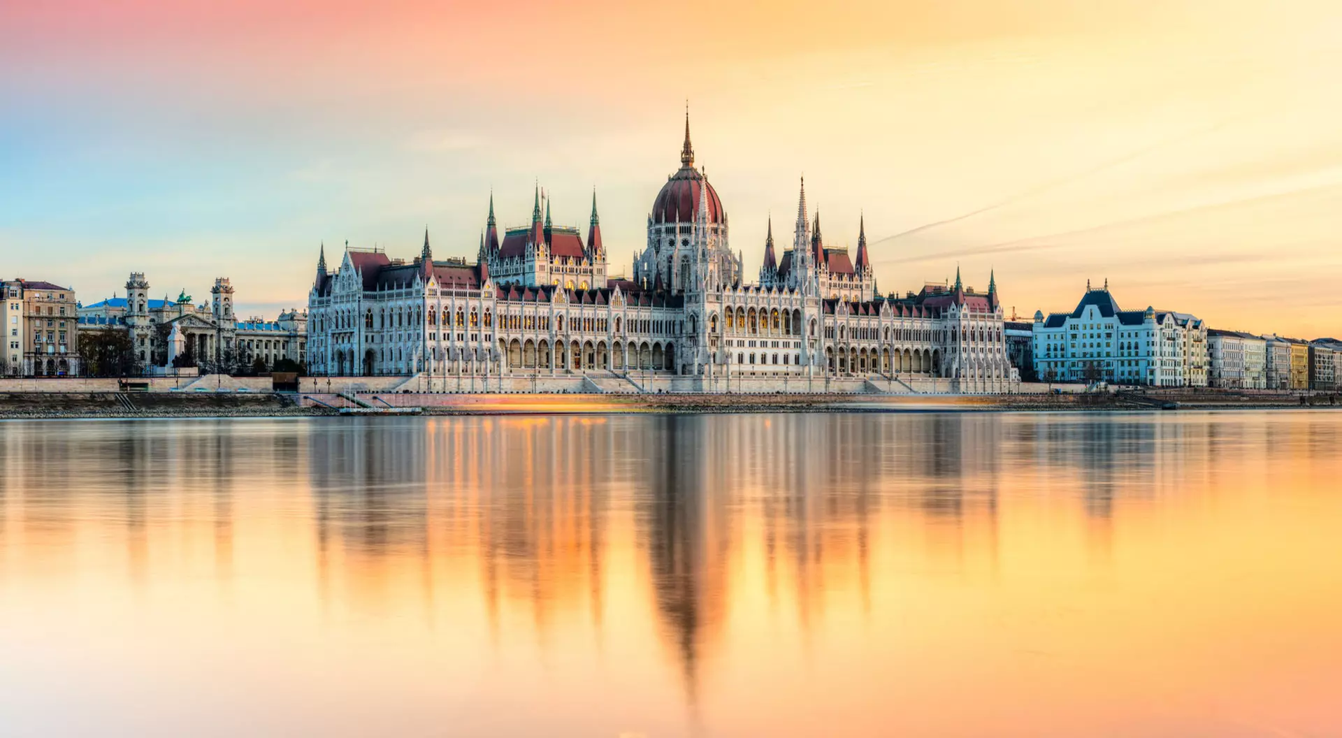 The Hungarian Parliament Building at dawn in Budapest, Hungary