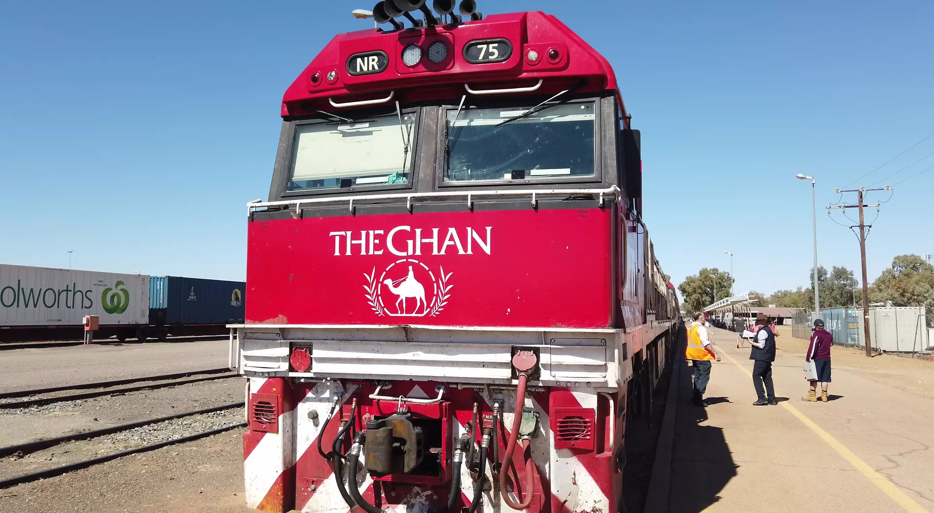 Australia The Ghan Australian iconic luxury passenger train stopped at Alice Springs station on Adelaide-Darwin route.