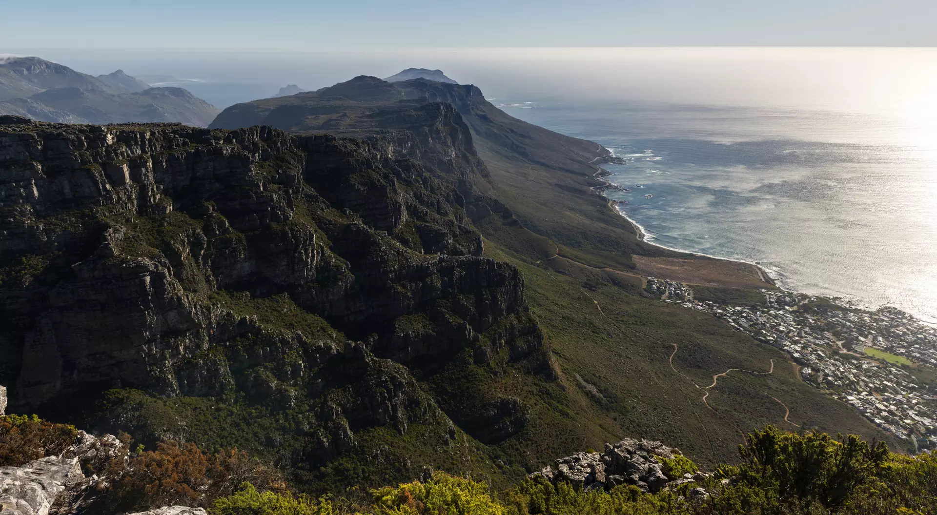 View from the top of the Table Mountain natural park over Cape Town, South Africa