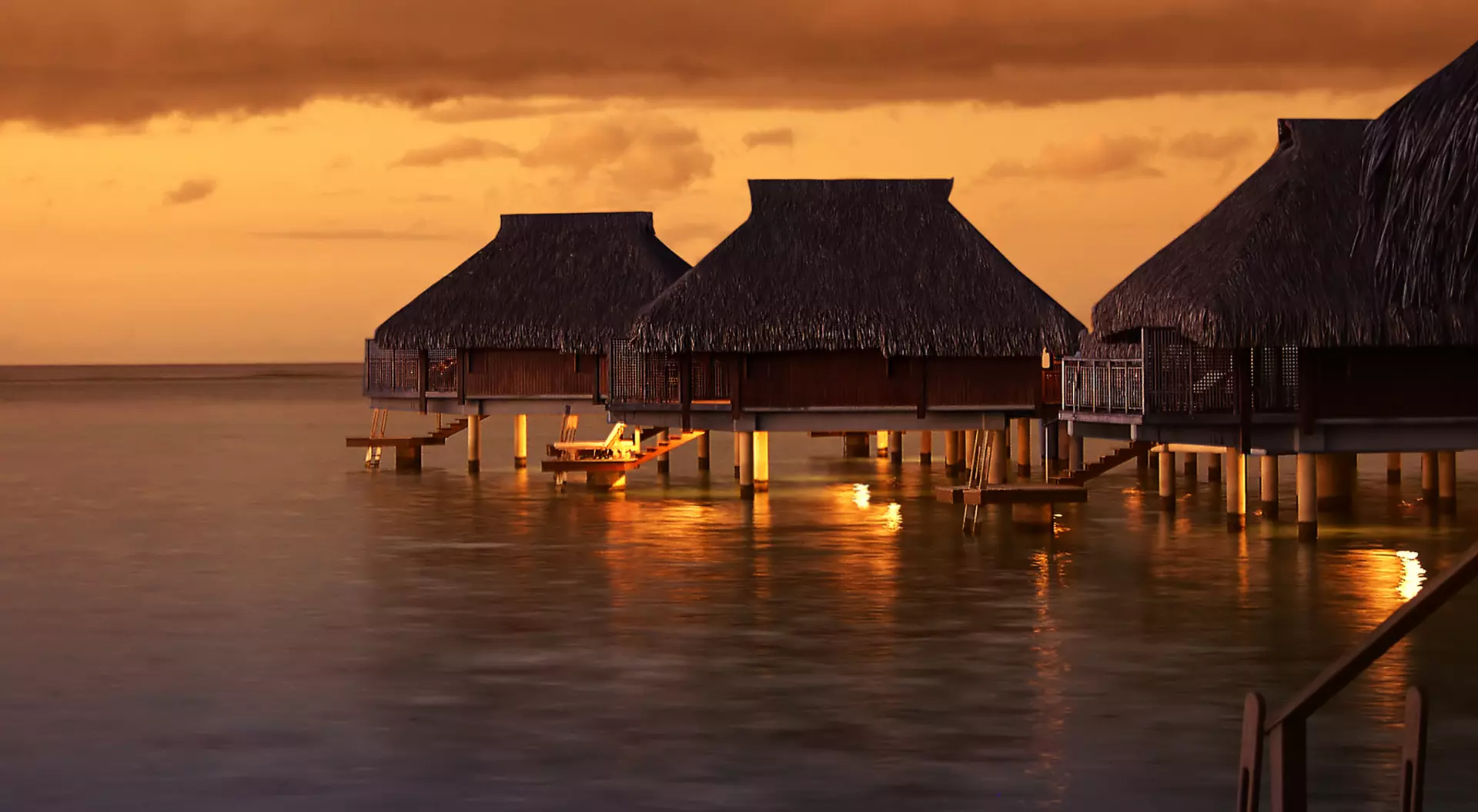  Water houses in the Tahiti Sunset