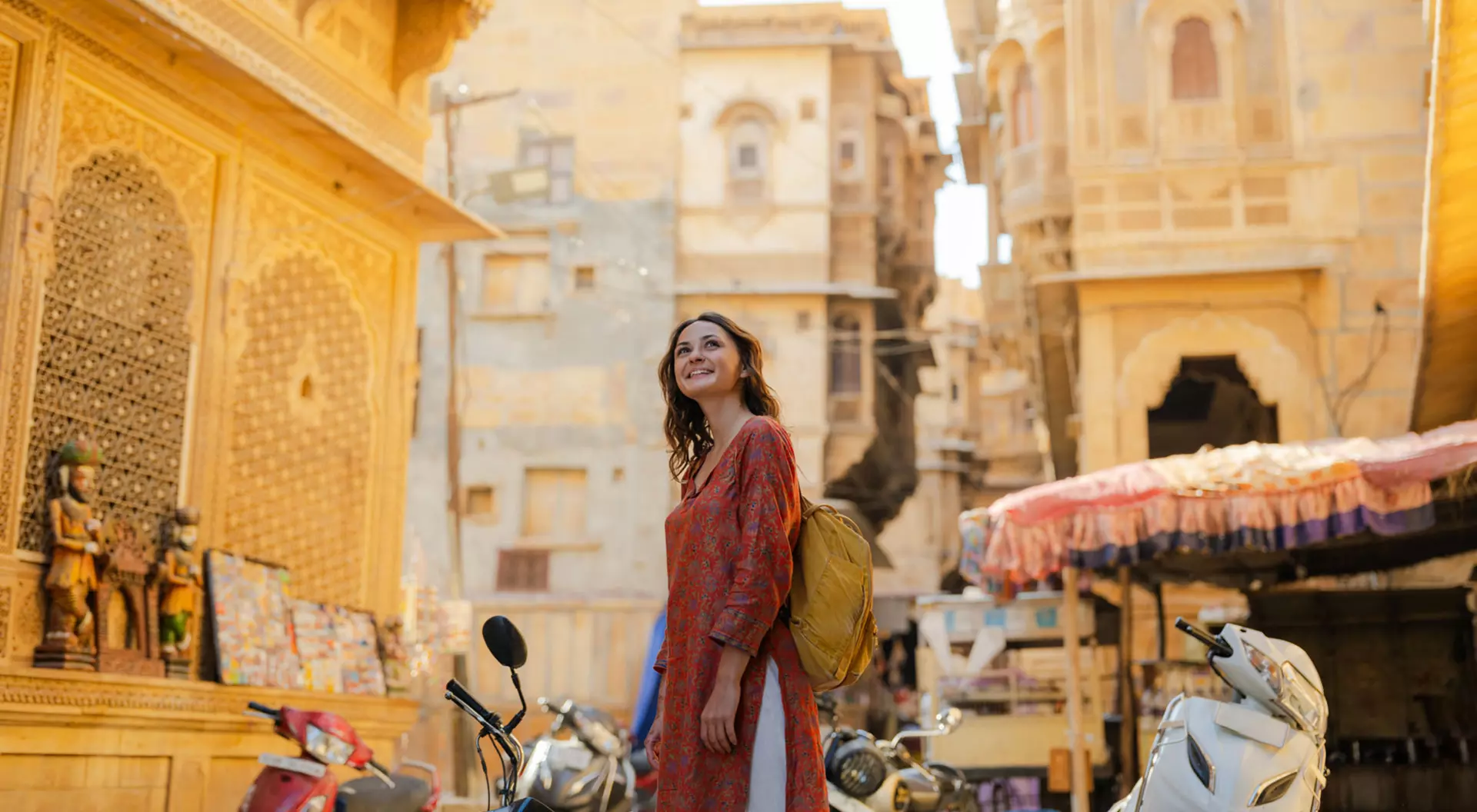 Jaisalmer, India A woman walking through the streets of Jaisalmer in India