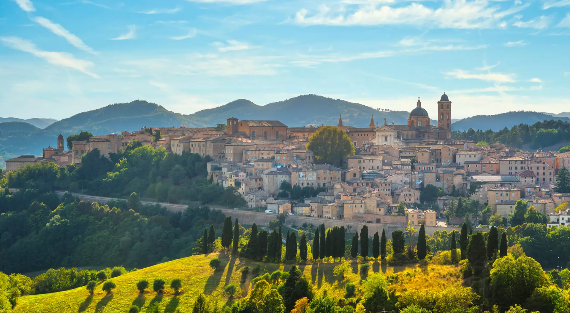 Urbino, Italy The walls and medieval buildings of Urbino in Italy