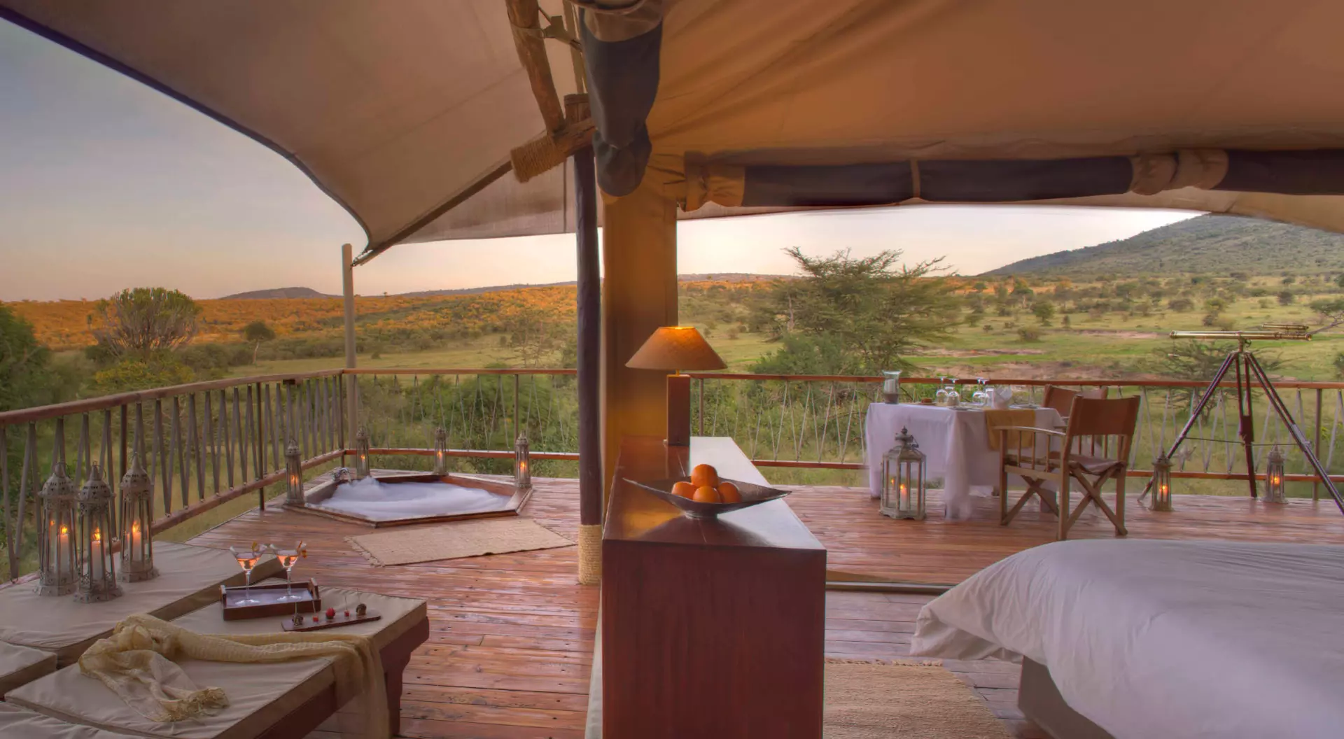 Masai Mara, Kenya View of Mara Bushtops safari game tent in Kenya
