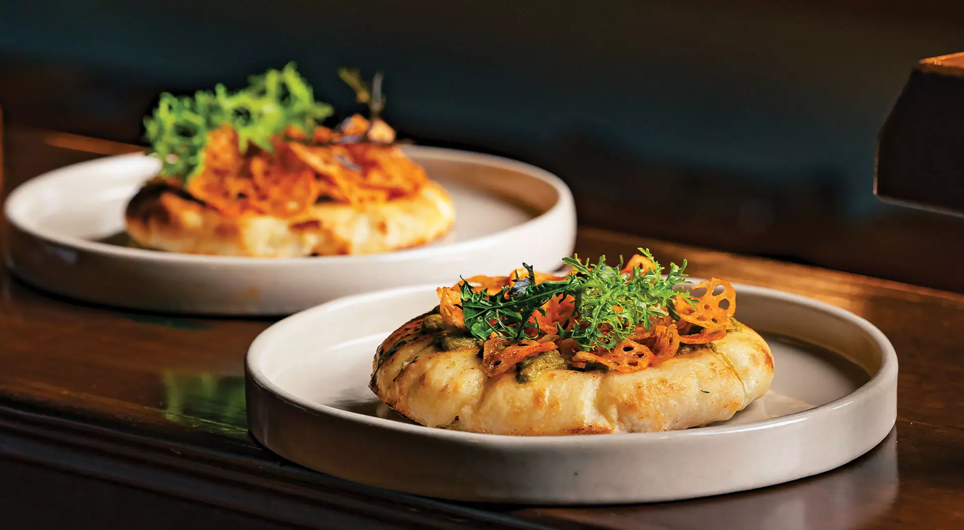 Exquisitely plated dishes of roasted turnip kulcha at The Bombay Canteen in Mumbai.