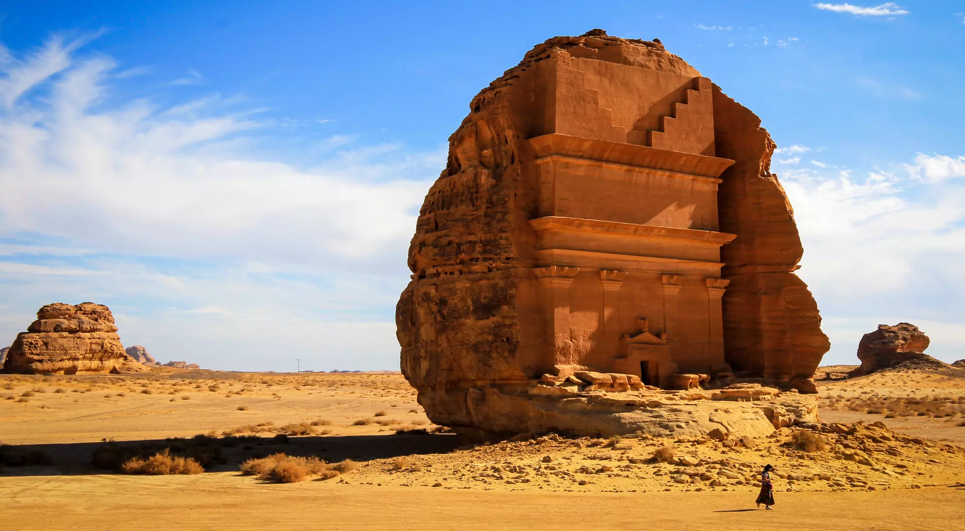 The Tomb of Lihyan, Son of Kuza, at the historical site of Hegra in AlUla, Saudi Arabia.