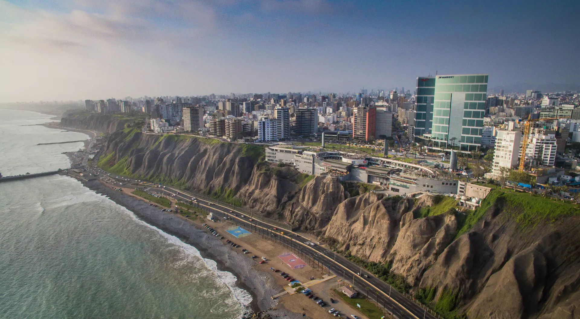 Miraflores, Lima, Peru Aerial view of Miraflores district and Larcomar in Lima, Peru.