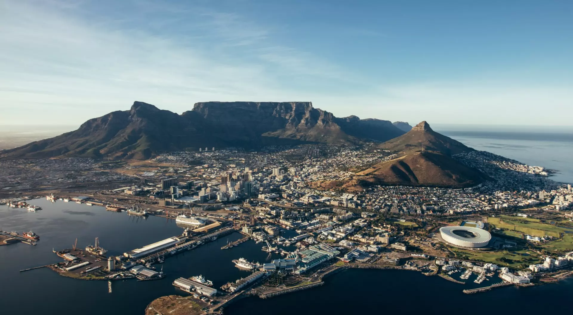 aerial view of Cape Town with Table Mountain in the background
