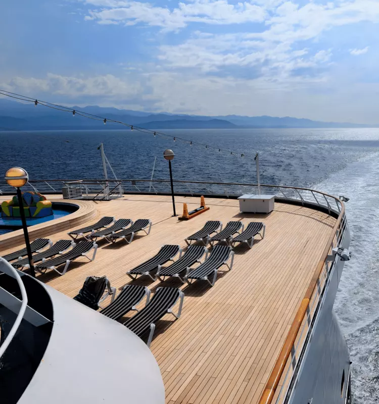 View of rear deck and ocean from a cruise ship