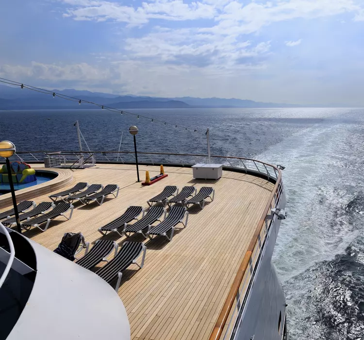 View of rear deck and ocean from a cruise ship