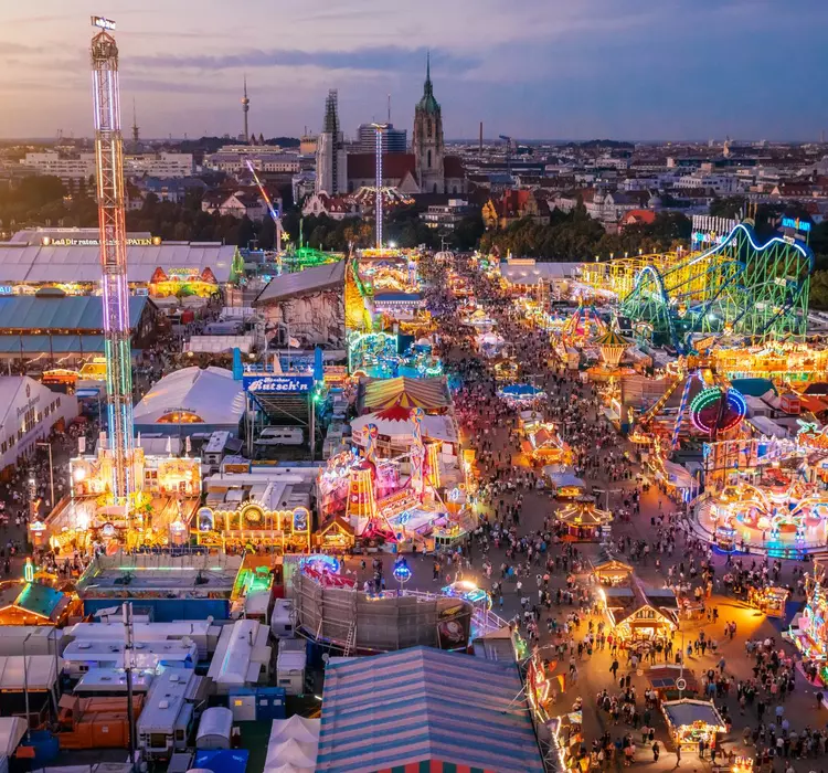 Aerial view of Beer Fest Fairgrounds, Munich, Germany