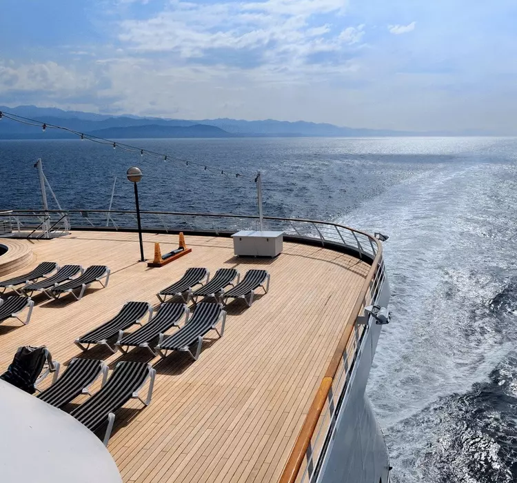 View of rear deck and ocean from a cruise ship