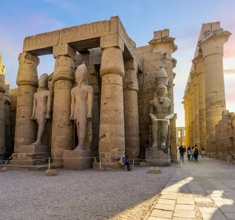 The Temple Colonnade of Amenhotep III from the Courtyard of Ramses II at Luxor Temple, in Luxor, Thebes, Egypt