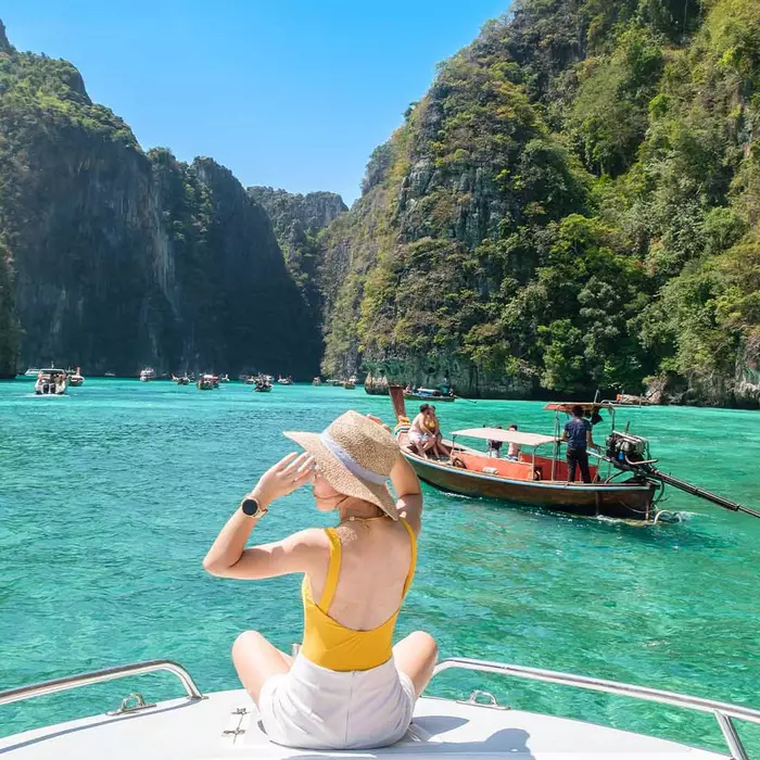 A woman on a boat near Koh Phi Phi in southern Thailand