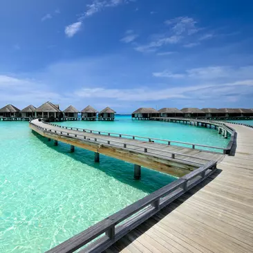  Beautiful beach with water bungalows at Maldives