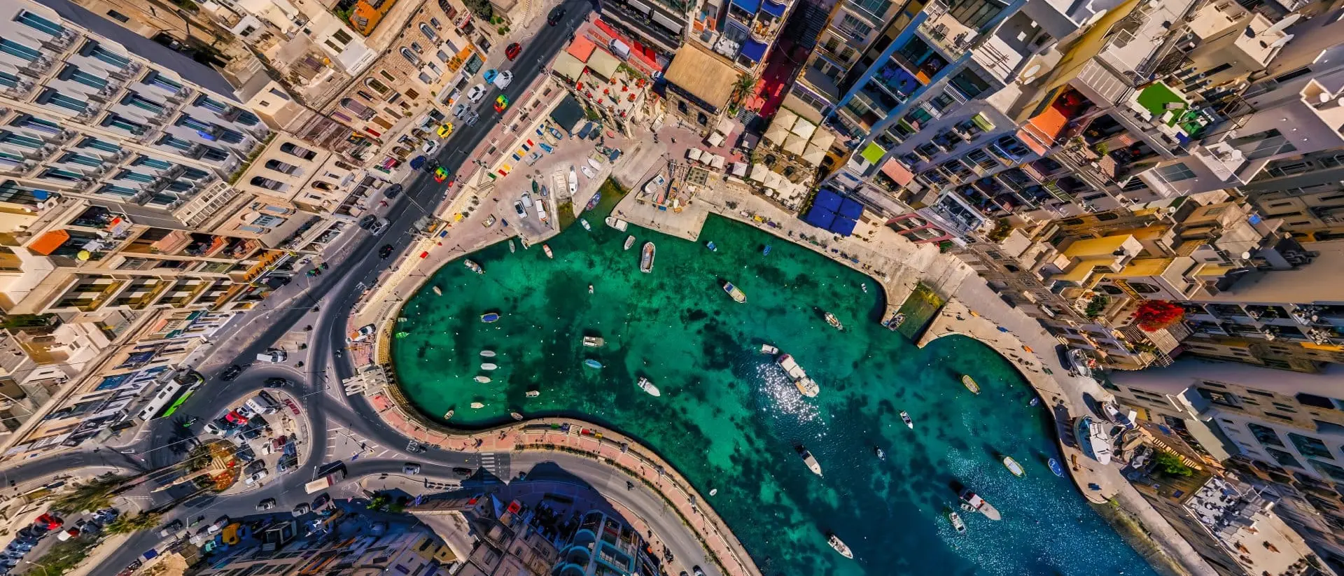 A bird's eye view of Spinola Bay in St Julians, Malta