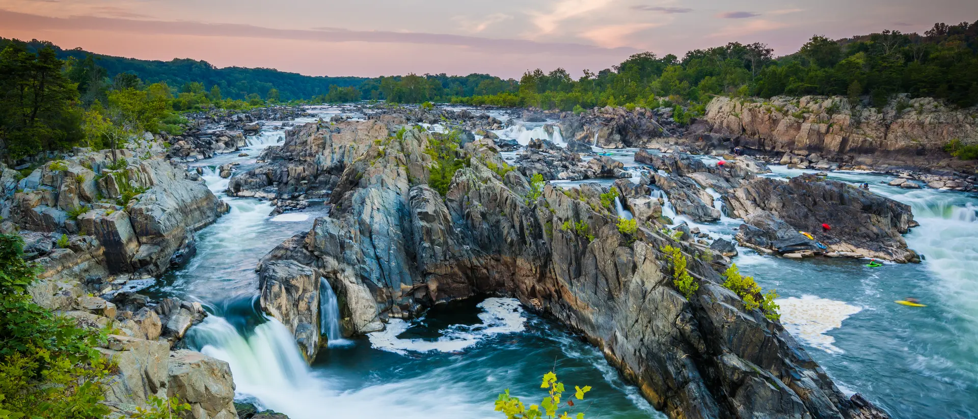 Great Falls National Park View of rapids in the Potomac River at sunset, at Great Falls National Park, Virginia