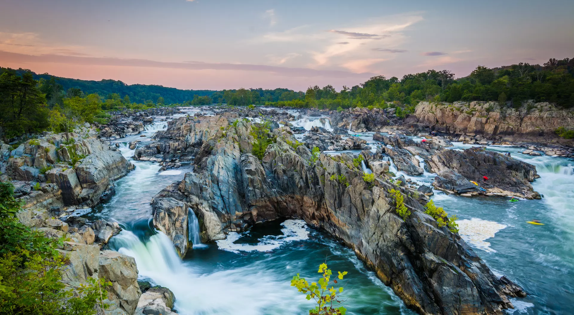 Great Falls National Park View of rapids in the Potomac River at sunset, at Great Falls National Park, Virginia