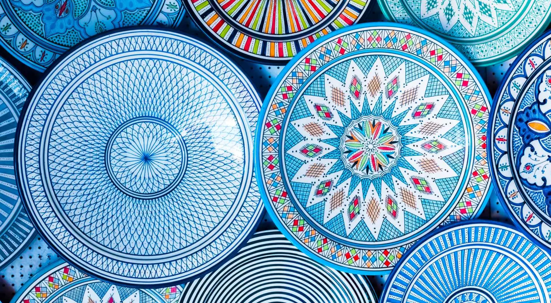 Colourful traditional dish plates of Morocco