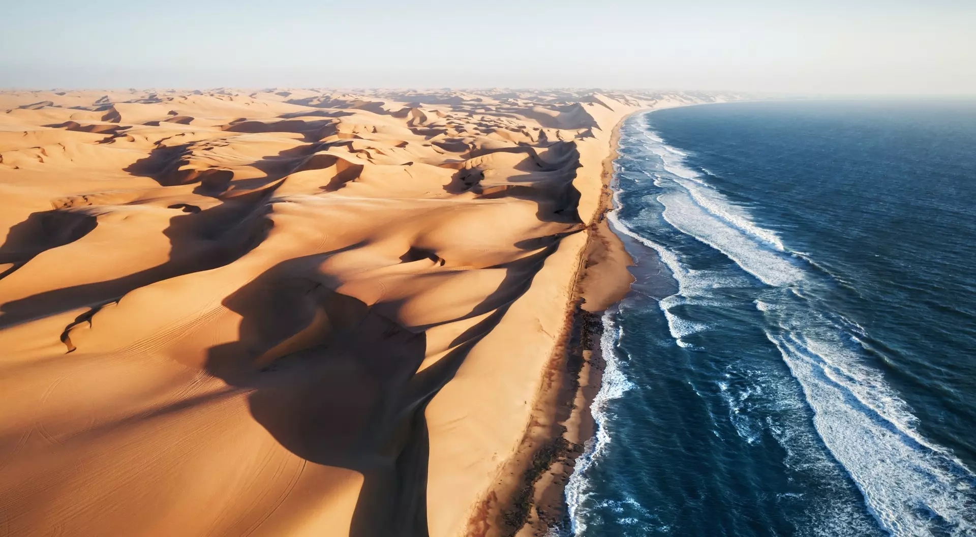 Skeleton Coast Park Aerial photo of where the Namib desert and the Atlantic ocean