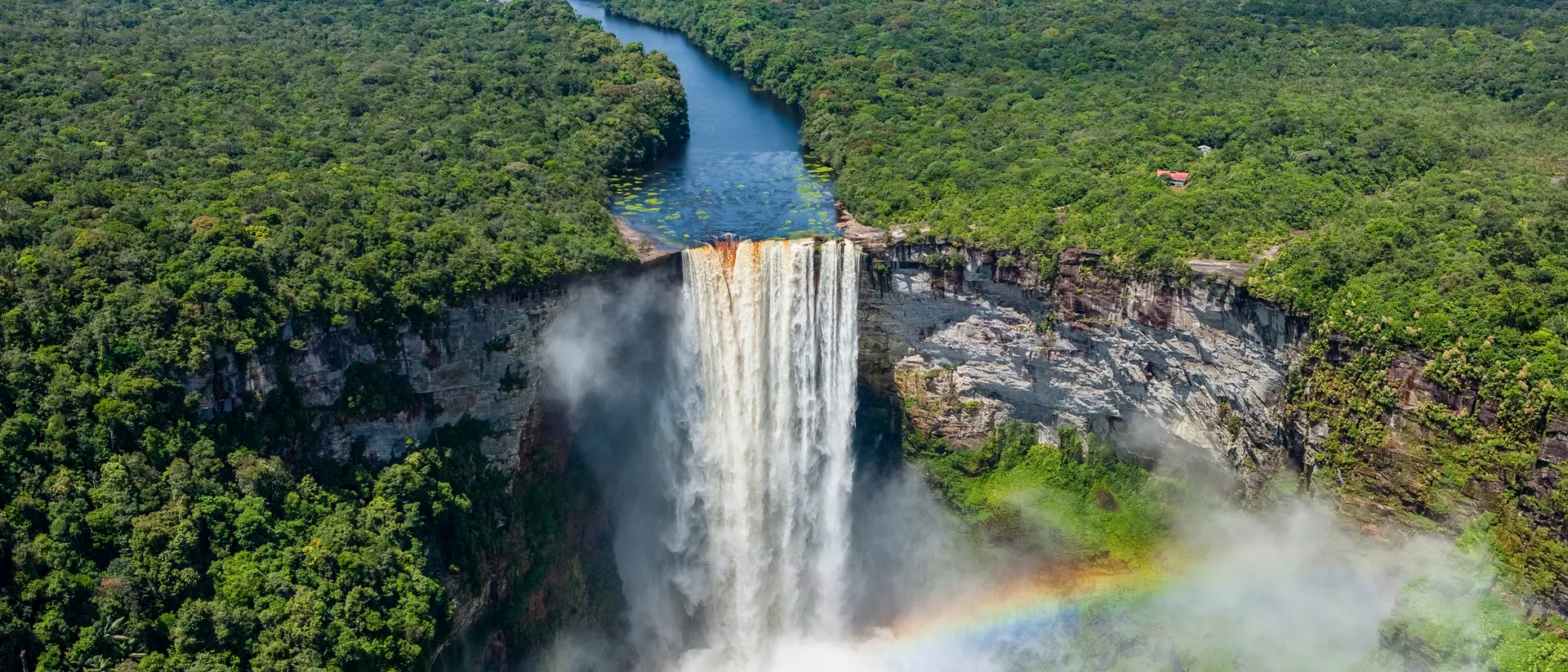 Aerial view of the jungle region of Kaieteur Falls, the world's largest single drop waterfall