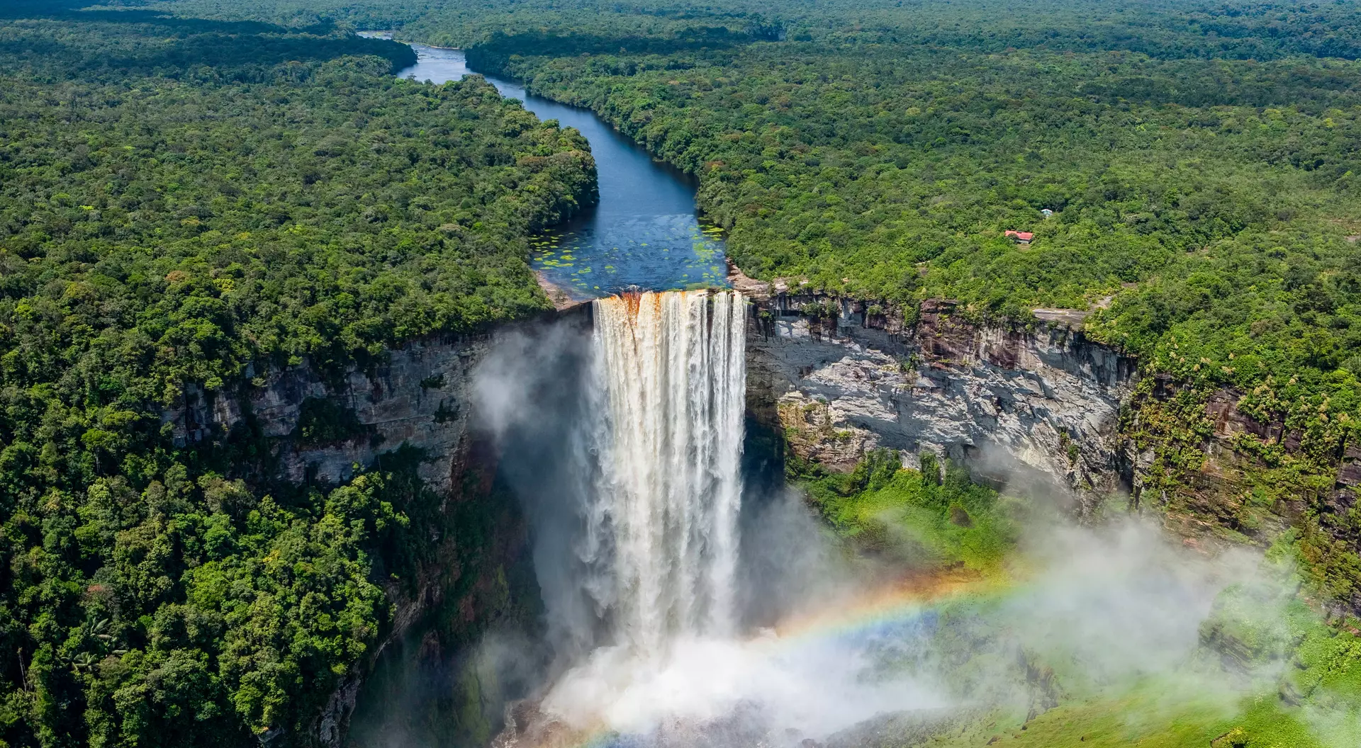 Aerial view of the jungle region of Kaieteur Falls, the world's largest single drop waterfall