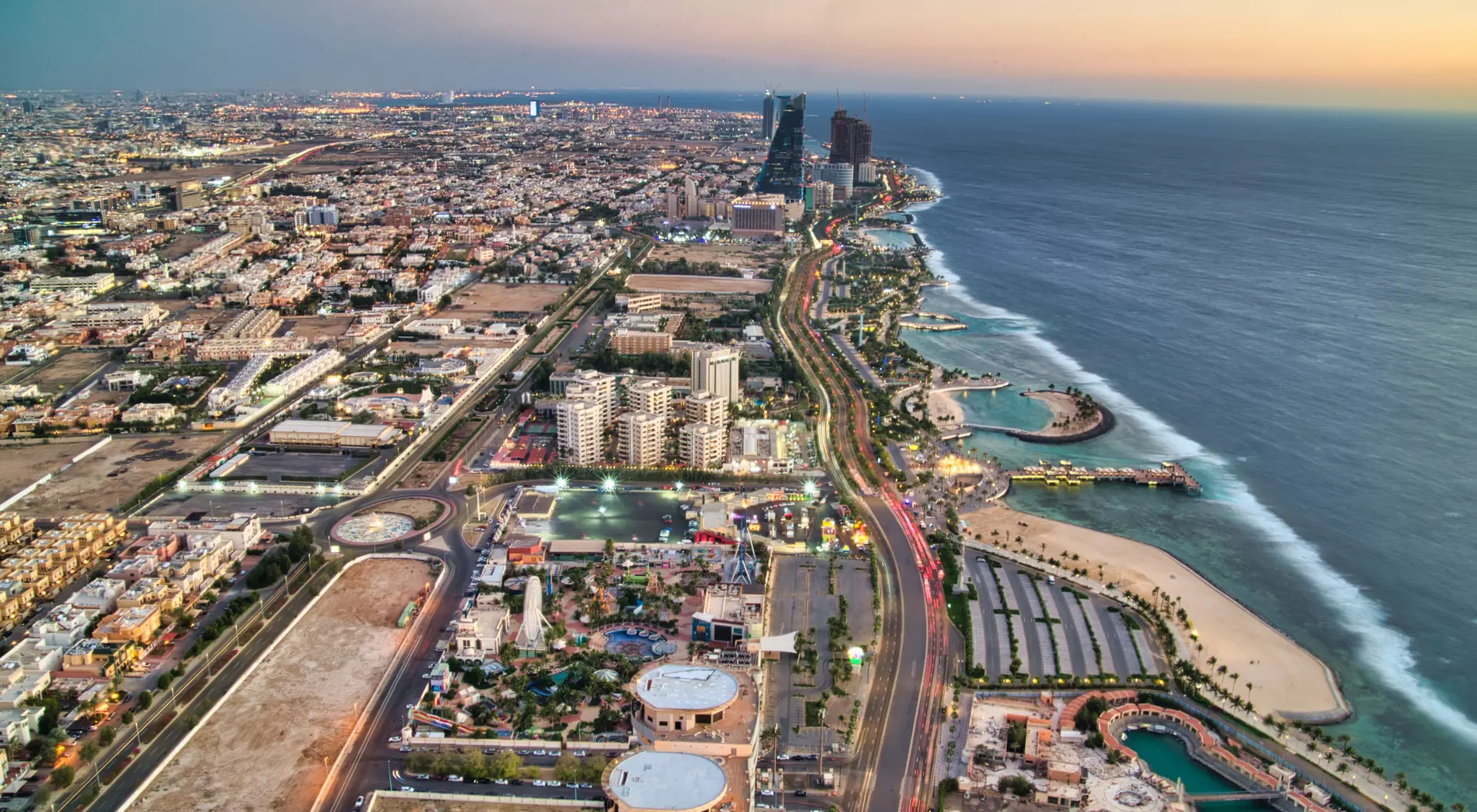 Jeddah Corniche Seashore view and colors of Jeddah Corniche, a 30 km coastal resort area of the city of Jeddah, Saudi Arabia