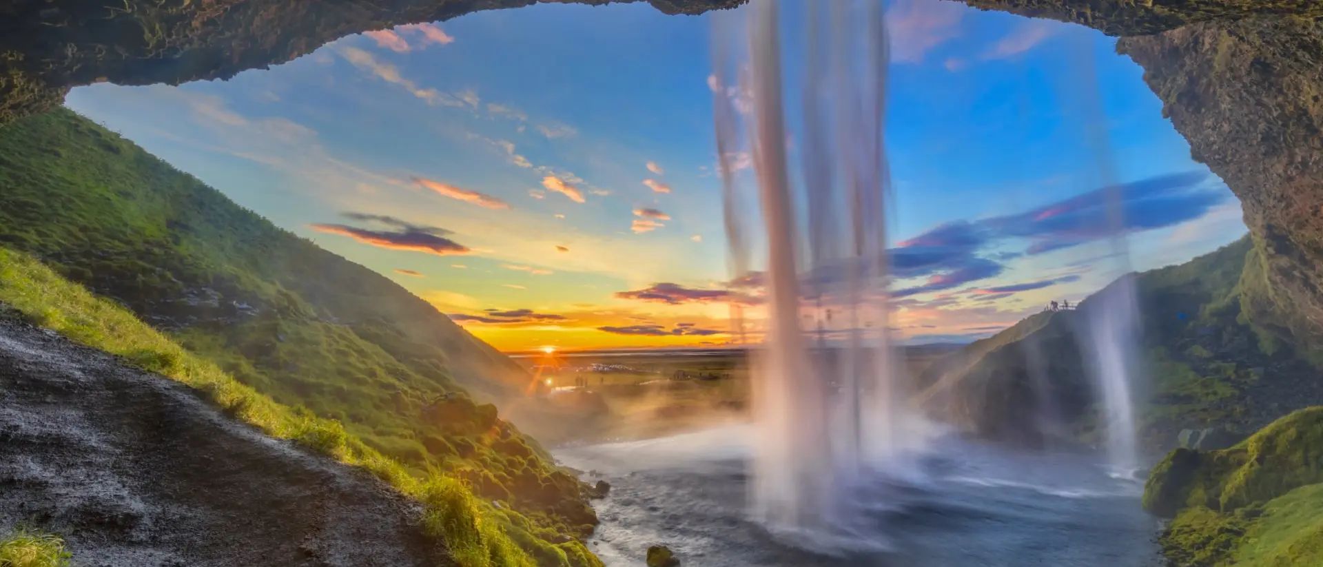 Flowing water cascading down at sunset