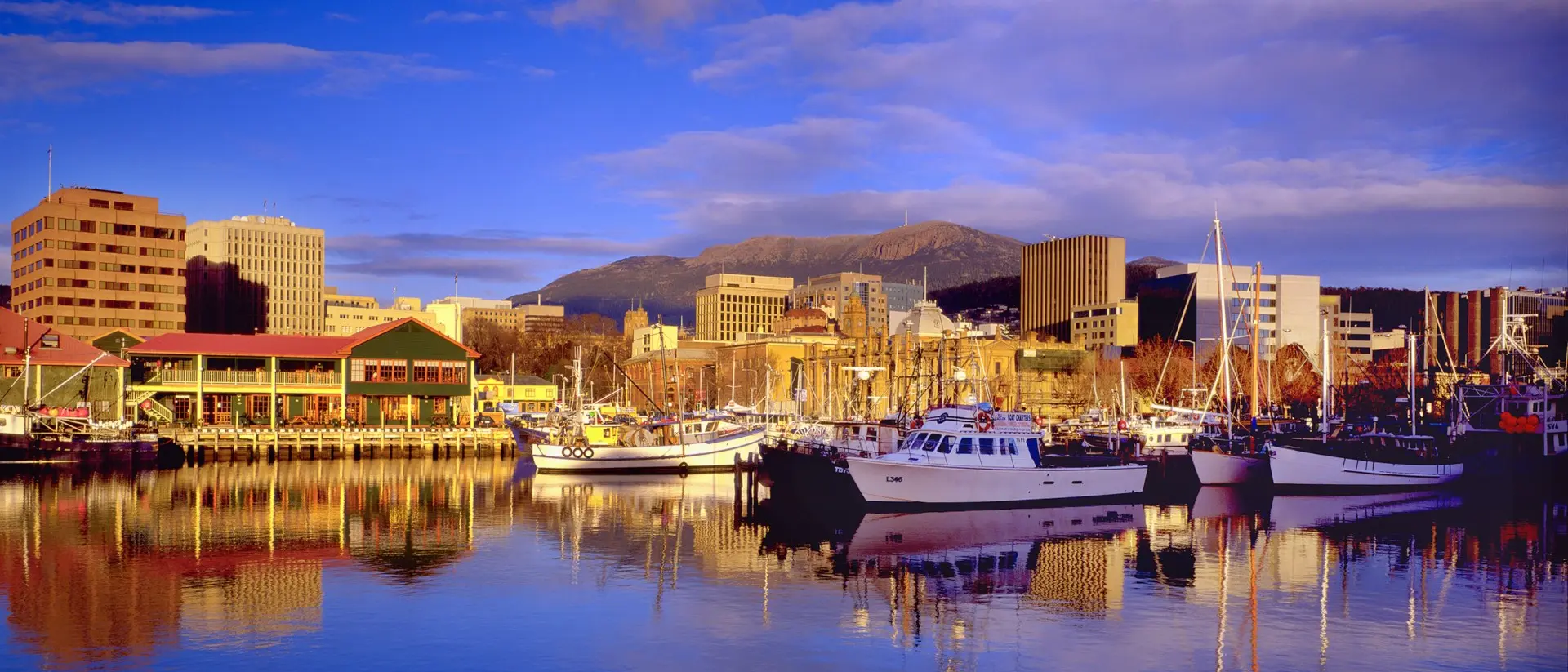 An an aerial view of Constitution Dock in Hobart, Tasmania, Australia