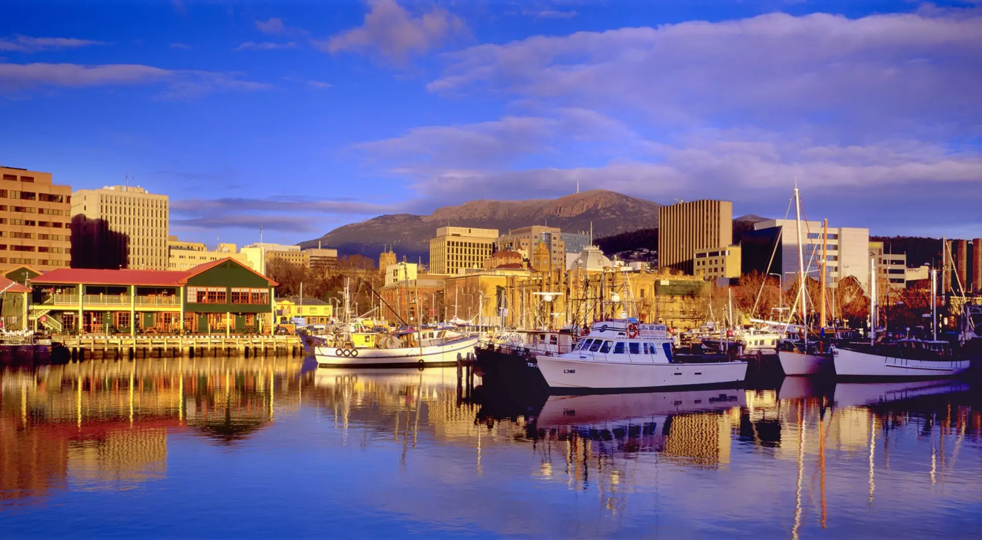 Hobart waterfront An an aerial view of Constitution Dock in Hobart, Tasmania, Australia