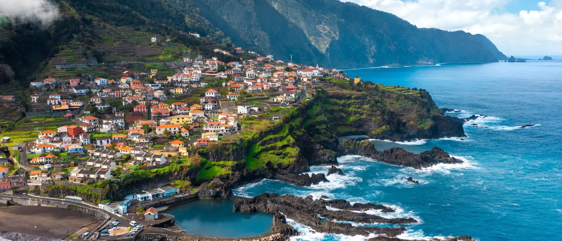 Madeira, Portugal Land meets ocean in Seixal, Madeira, Portugal