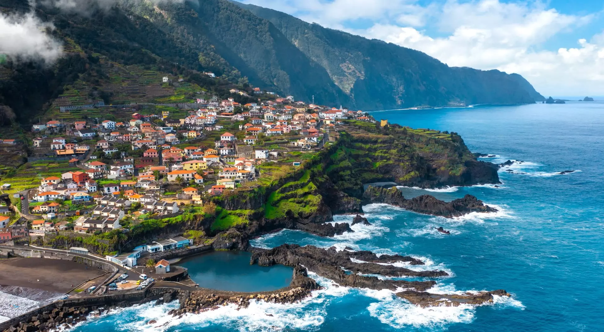 Madeira, Portugal Land meets ocean in Seixal, Madeira, Portugal