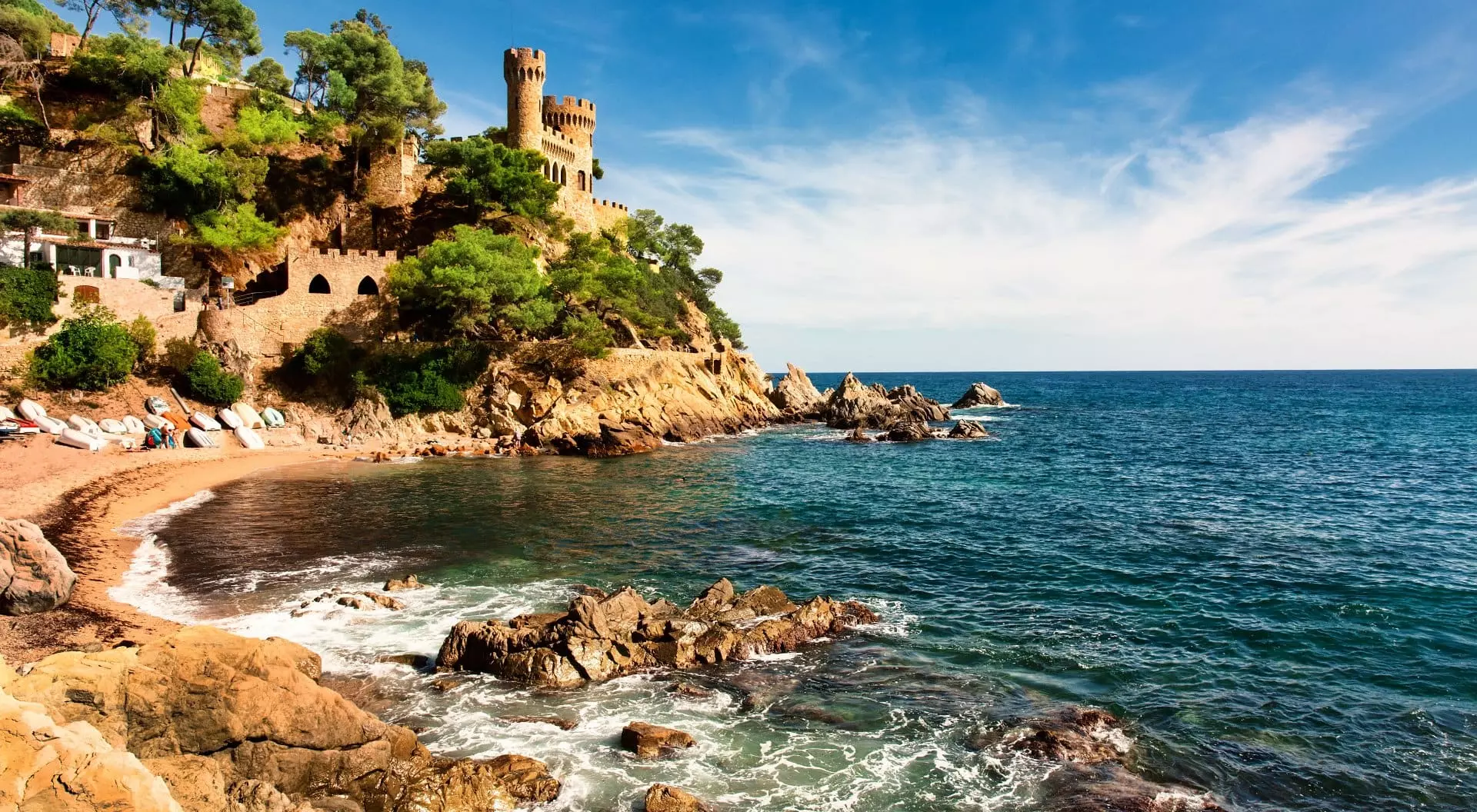 Lloret de Mar, Catalonia Medieval castle overlooking balearic coast and stunning beach