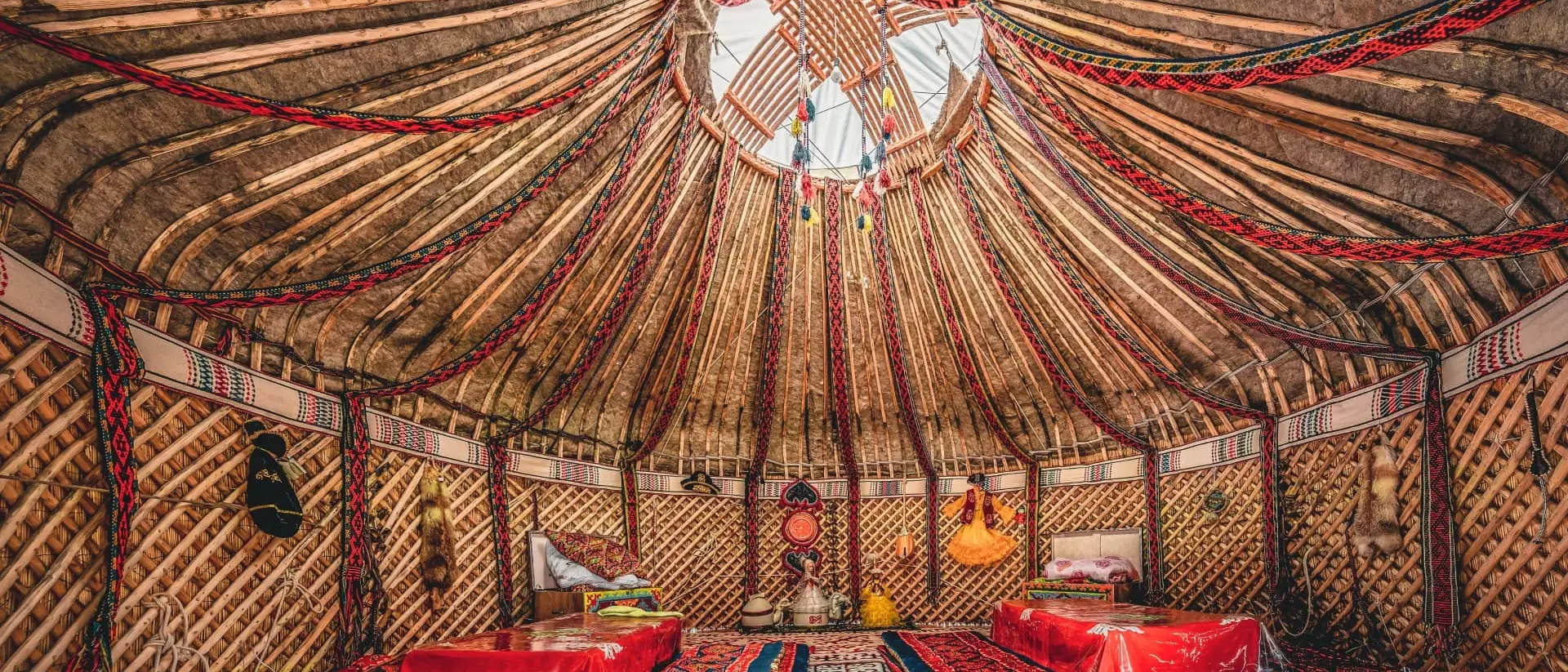 Kazakhstan National traditional decoration of the yurt ceiling with Kazakhstani ornament