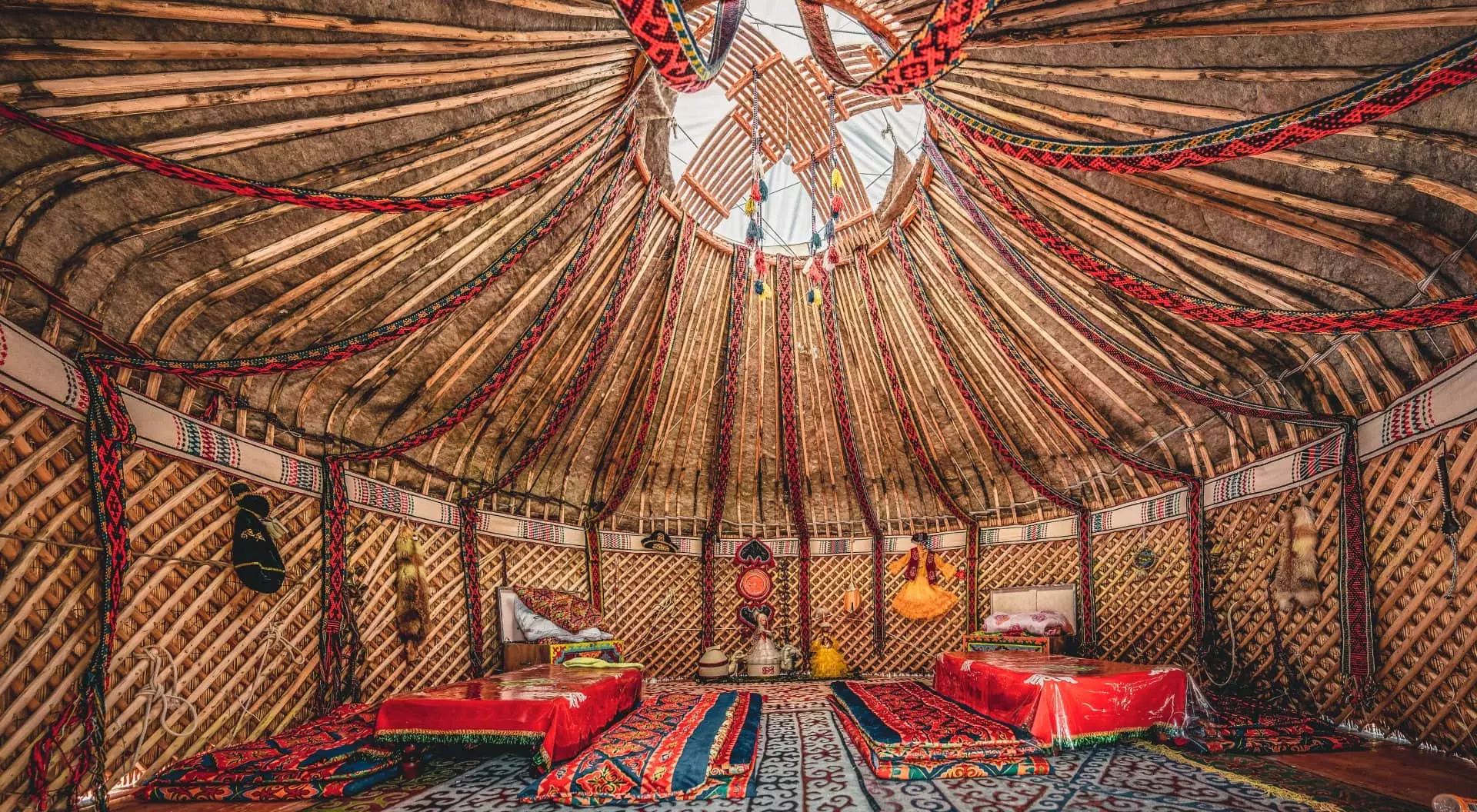 National traditional decoration of the yurt ceiling with Kazakhstani ornament