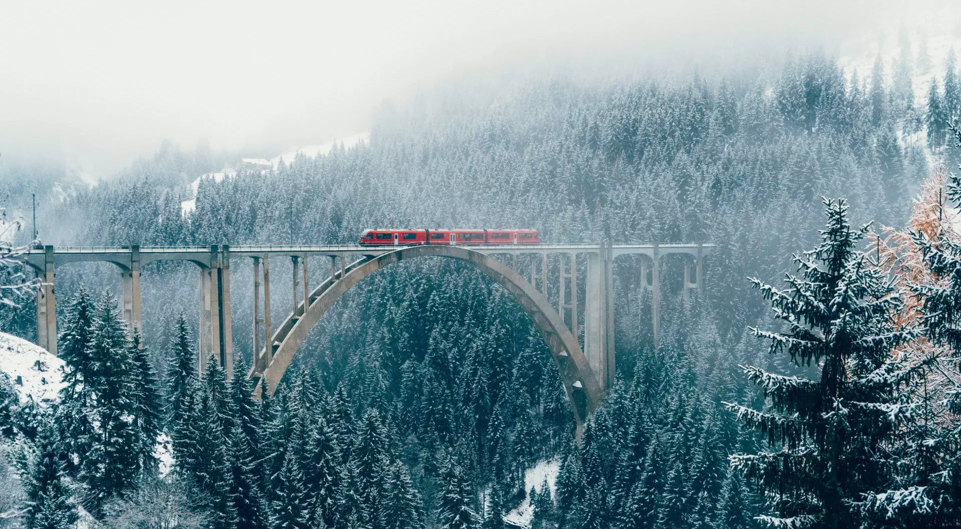 Switzerland Scenic view of train on viaduct in Switzerland