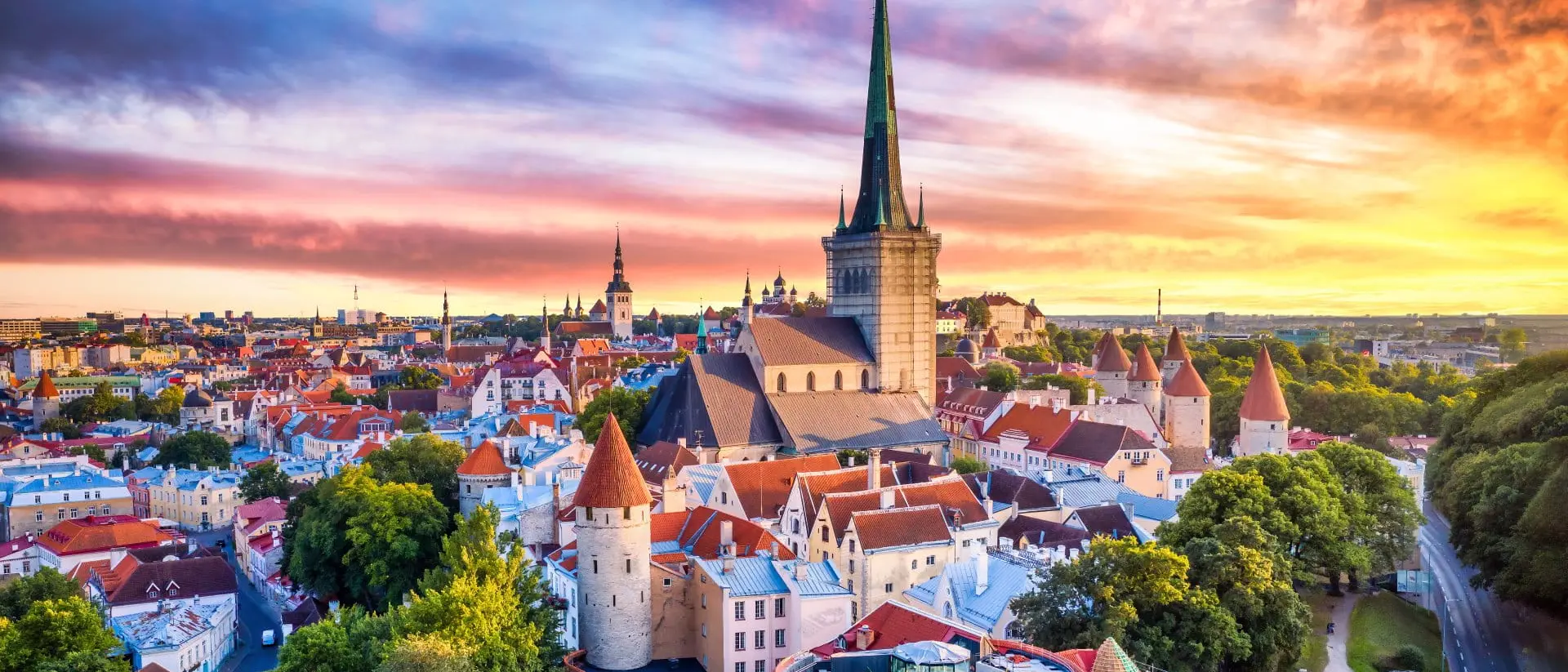 Tallinn Old Town Tallinn Old Town aerial view from fat Margaret tower at sunset