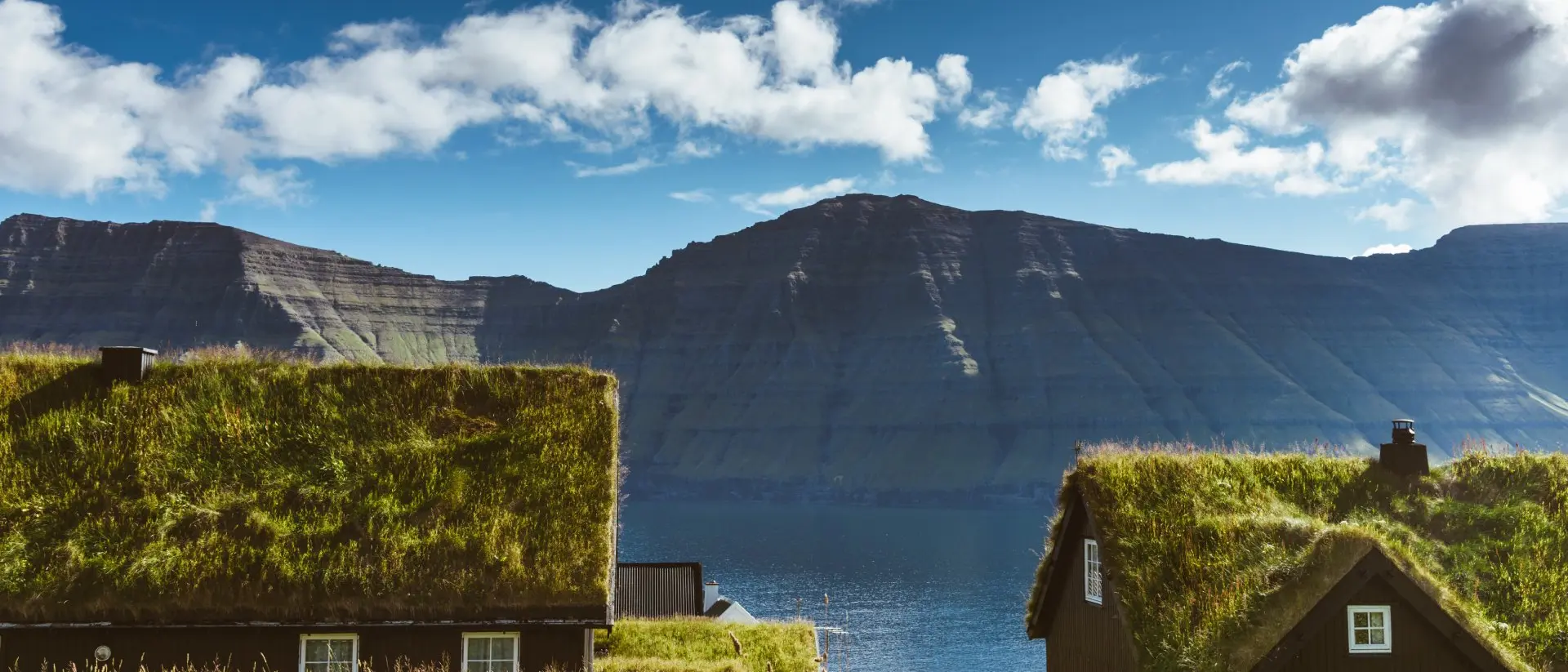 Village at saksun with grass on the roof